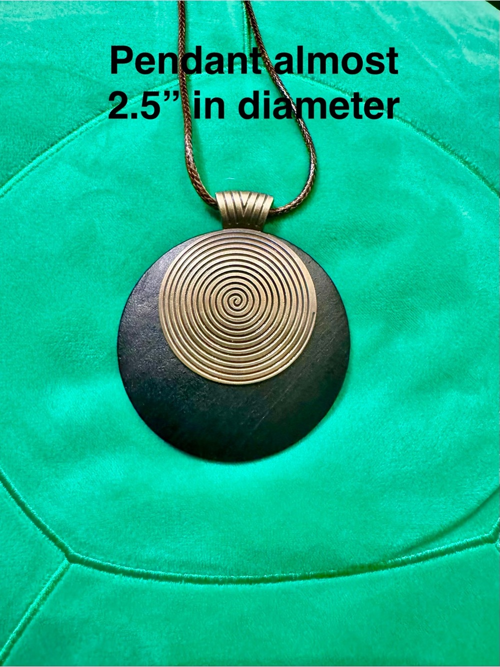 Gold Spiral Accent Black Disc Pendant Necklace - Women Jewelry